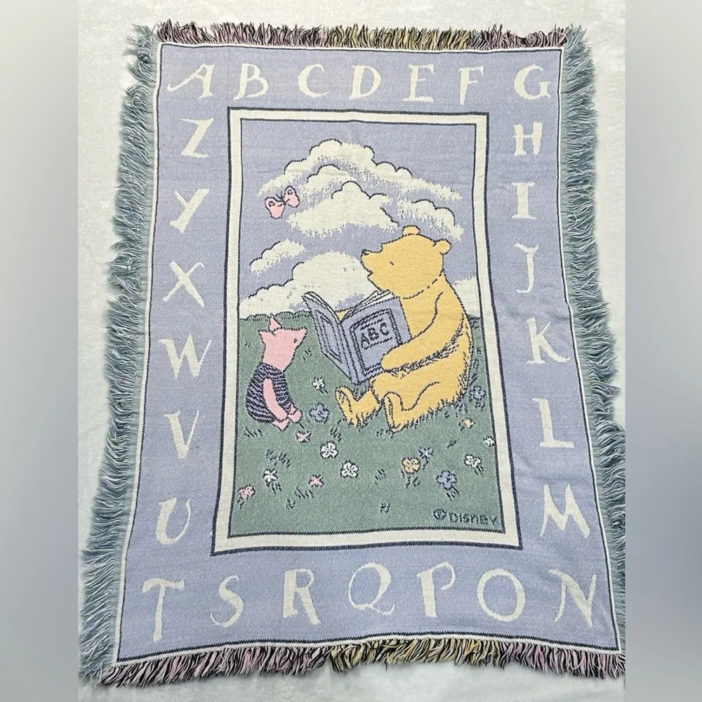 Disney Winnie the Pooh & piglet ABC baby blanket cotton woven pastel knit